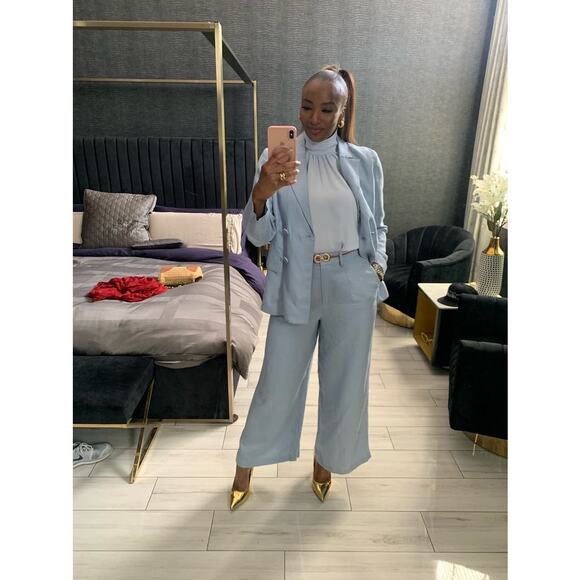 ROSETTA GETTY Women's Light Blue Linen Front Zip Wide Leg Trouser Pants Size 4 - Picture 12 of 14